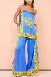 Heididress Bow Tie Side Split Cami Top Wide Leg Pants Printed Satin Set