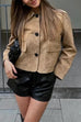 Heididress Lapel Button Up Pocketed Faux Suede Crop Jacket