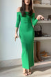 Heididress Off Shoulder Long Sleeves Back Slit Bodycon Maxi Dress