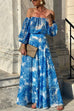 Heididress Off Shoulder Lantern Sleeves Printed Flowy Maxi Dress