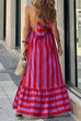 Heididress Halter Neck Open Back Striped Ruffle Maxi Vacation Dress