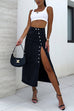 Heididress Button Down Slit Midi Denim Skirt