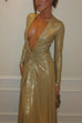 Deep V Neck Long Sleeves Sequin Maxi Party Dress