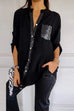 Heididress Rolled Up Sleeves Button Down Sequin Splice Blouse Shirt