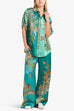 Heididress Roll Up Short Sleeves Shirt and Wide Leg Pants Printed Satin Set