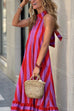 Heididress Halter Neck Open Back Striped Ruffle Maxi Vacation Dress