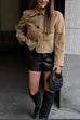 Heididress Lapel Button Up Pocketed Faux Suede Crop Jacket