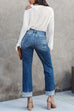 Heididress High Waist Straight Leg Ripped Denim Pants