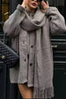 Heididress Button Down Pocketed Winter Knit Coat with Scarf