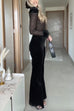 Heididress Feather Cuffs Bell Bottom Velvet Splice Jumpsuit