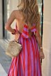 Heididress Halter Neck Open Back Striped Ruffle Maxi Vacation Dress