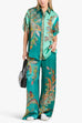 Heididress Roll Up Short Sleeves Shirt and Wide Leg Pants Printed Satin Set