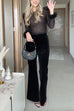 Heididress Feather Cuffs Bell Bottom Velvet Splice Jumpsuit