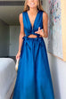 Deep V Neck Drawstring Cut Out Sleeveless Maxi Dress