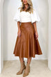 Heididress High Waist Faux Leather A-line Flare Midi Skirt