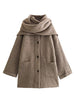 Heididress Button Down Pocketed Winter Knit Coat with Scarf