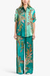 Heididress Roll Up Short Sleeves Shirt and Wide Leg Pants Printed Satin Set