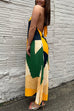 Heididress Halter Backless Color Block Printed Maxi Pleated Dress