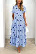 Short Sleeves Button Down Ruffle Tiered Printed Maxi Dress