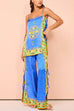 Heididress Bow Tie Side Split Cami Top Wide Leg Pants Printed Satin Set