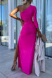 Heididress One Shoulder Sleeveless Cut Out Waist High Slit Maxi Dress