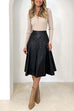 Heididress High Waist Faux Leather A-line Flare Midi Skirt