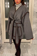 Heididress Open Front Pocketed Splice Coat with Belt