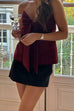 Strapless V Neck Velvet Bow Top