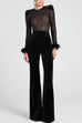 Heididress Feather Cuffs Bell Bottom Velvet Splice Jumpsuit