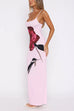 Heididress U Neck Spaghetti Strap Rose Print Maxi Bodycon Dress