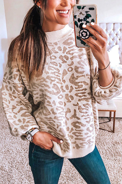 Heididress Crewneck Drop Shoulder Leopard Slouchy Sweater