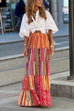 Heididress Elastic Waist Ruffle Tiered Color Block Printed Maxi Skirt