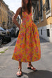 Spaghetti Strap Pocketed Floral Print Midi Holiday Dress