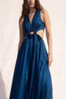 Deep V Neck Drawstring Cut Out Sleeveless Maxi Dress