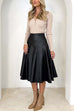 Heididress High Waist Faux Leather A-line Flare Midi Skirt