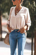 Heididress V Neck Roll Up Long Sleeves Blouse Shirt