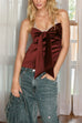 Strapless V Neck Velvet Bow Top