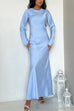 Heididress Round Neck Long Sleeves Satin Maxi Party Dress