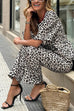 Heididress Half Sleeves Button Up Ruffle Shirt and Straight Leg Pants Leopard Set