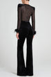 Heididress Feather Cuffs Bell Bottom Velvet Splice Jumpsuit