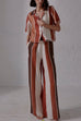 Heididress Striped Short Sleeves Button Down Shirt Wide Leg Pants Set