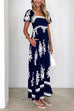 Square Neck Backless Abstract Print Maxi Dress