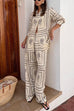 Heididress Cactus Print Lapel Long Sleeves Shirt Elastic Waist Wide Leg Pants Set