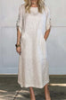 Heididress Rolled Up Sleeves Pocketed Cotton Linen Maxi Shift Dress