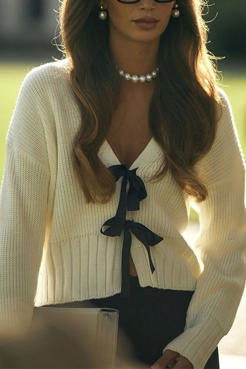 Heididress V Neck Bow Tie Front Elegant Sweater