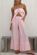 Heididress Strapless Ruffle Slit Top Elastic Waist Wide Leg Pants Set