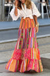 Heididress Elastic Waist Ruffle Tiered Color Block Printed Maxi Skirt