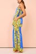 Heididress Bow Tie Side Split Cami Top Wide Leg Pants Printed Satin Set