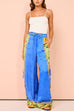 Heididress Bow Tie Side Split Cami Top Wide Leg Pants Printed Satin Set