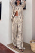 Heididress Cactus Print Lapel Long Sleeves Shirt Elastic Waist Wide Leg Pants Set